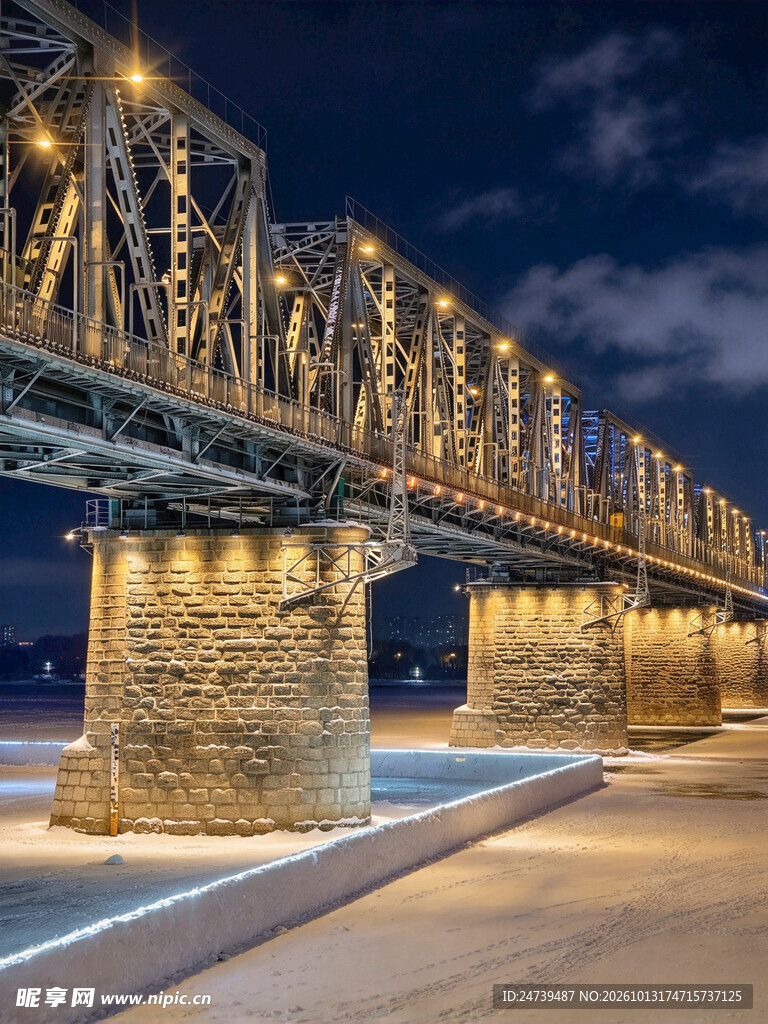 夜景灯光钢架大桥