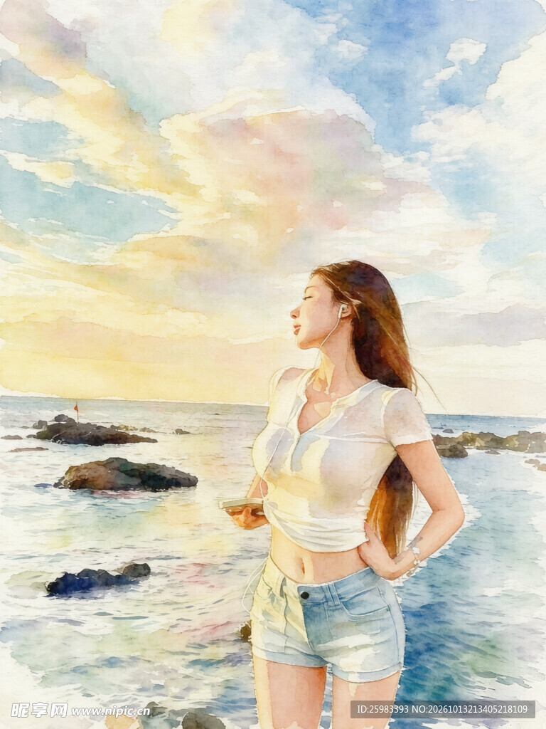 少女水彩画