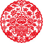 富贵牡丹福字剪纸