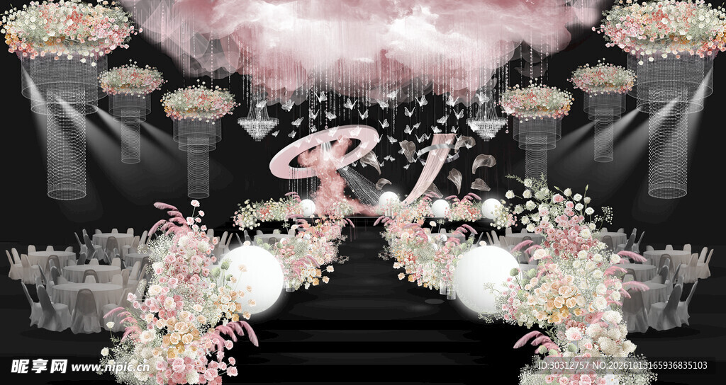 粉色浪漫婚礼舞台布置平面图