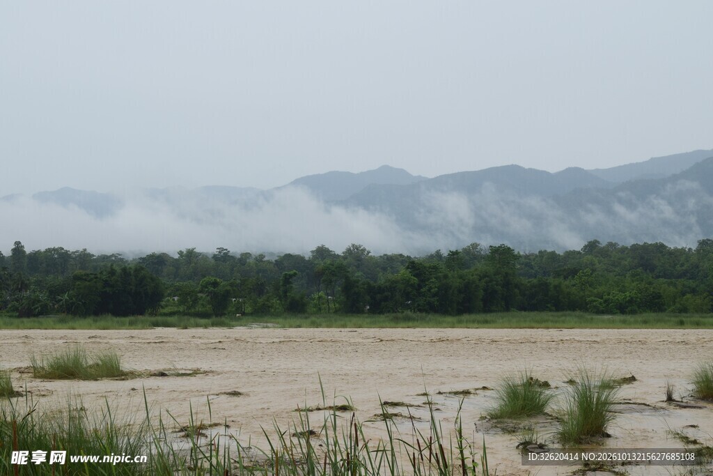 郊野湿地远山风光