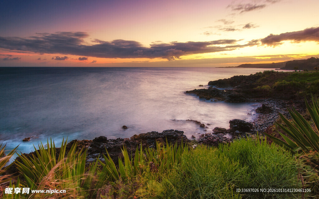 海岸黄昏日落美景
