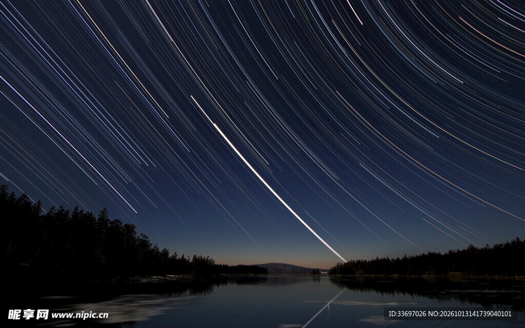 湖畔夜空星轨风光