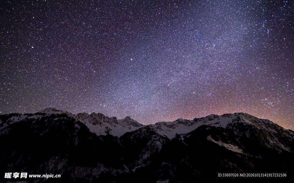 雪山星空暮色夜景