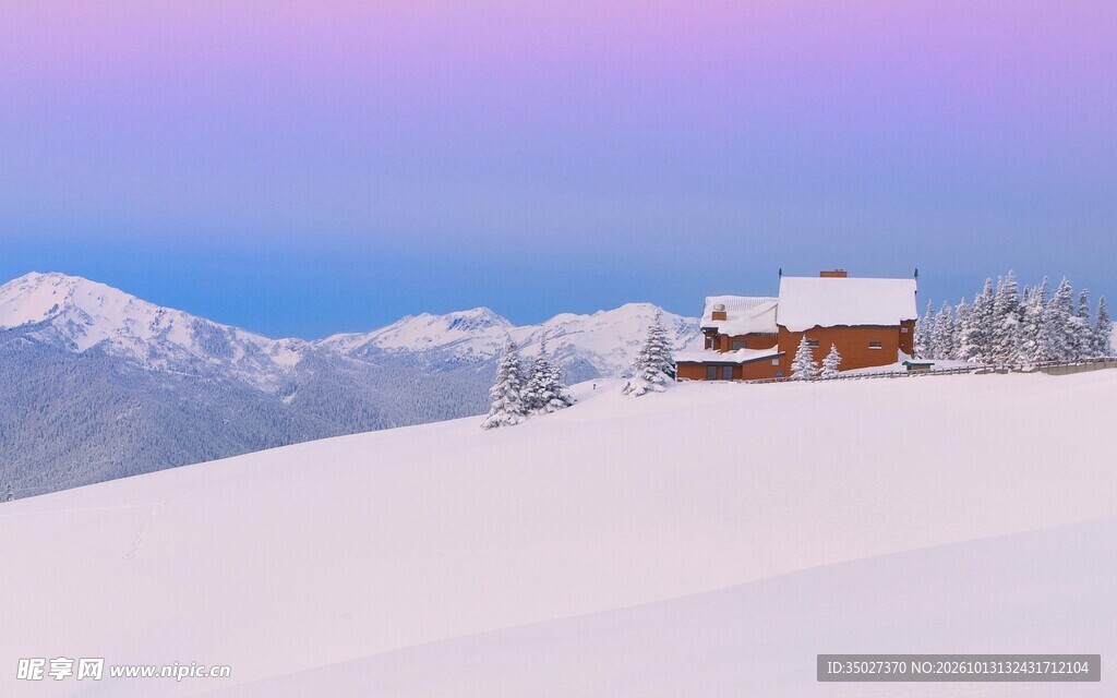 雪原冬日小屋风景