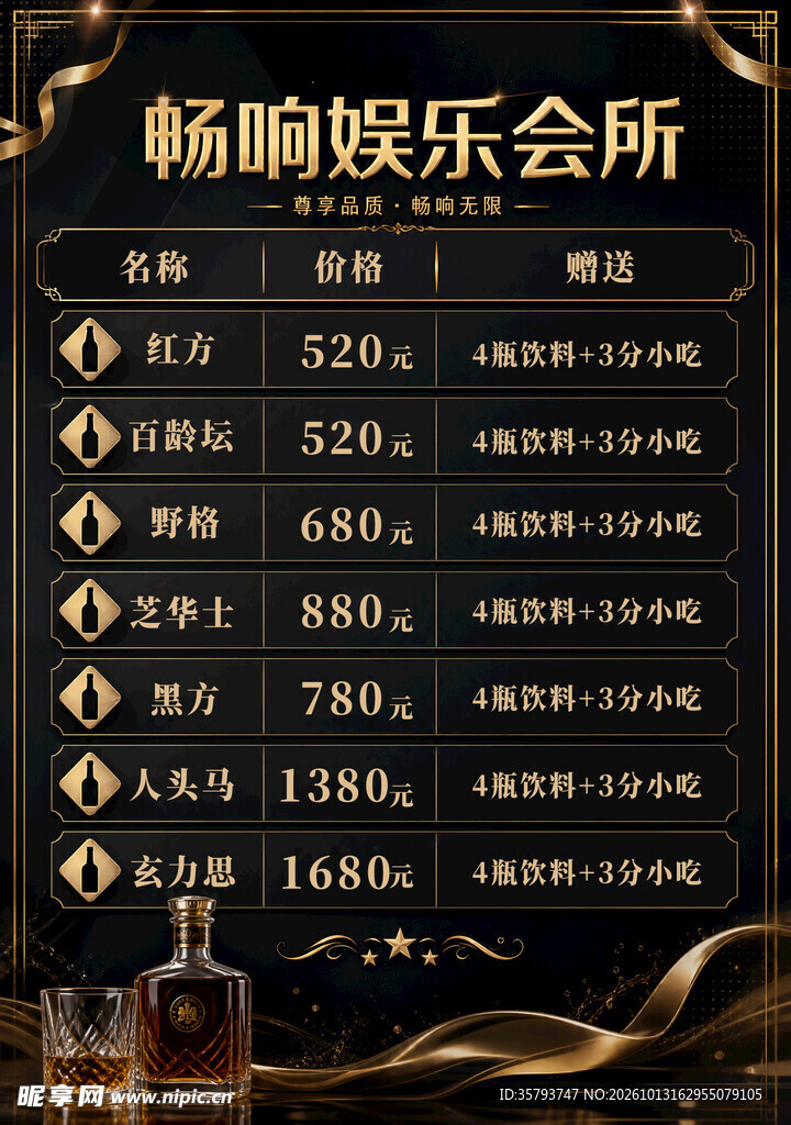娱乐会所酒水价目表