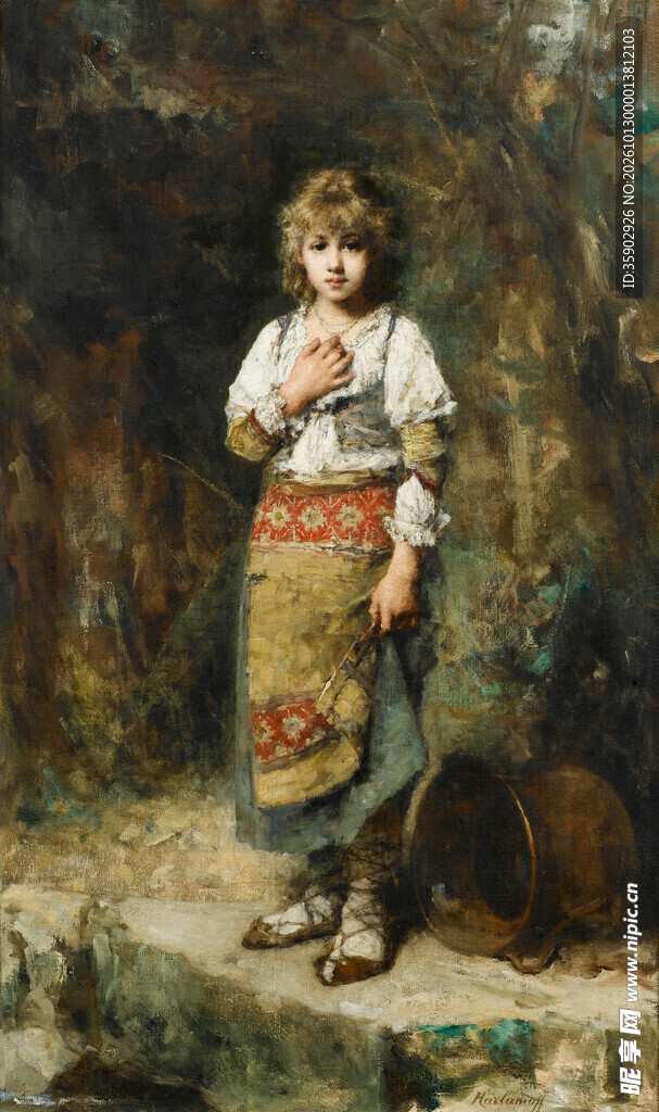 林间少女古典油画