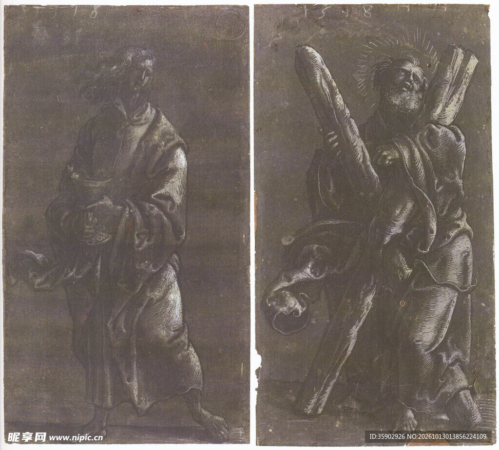 古典人物双联版画