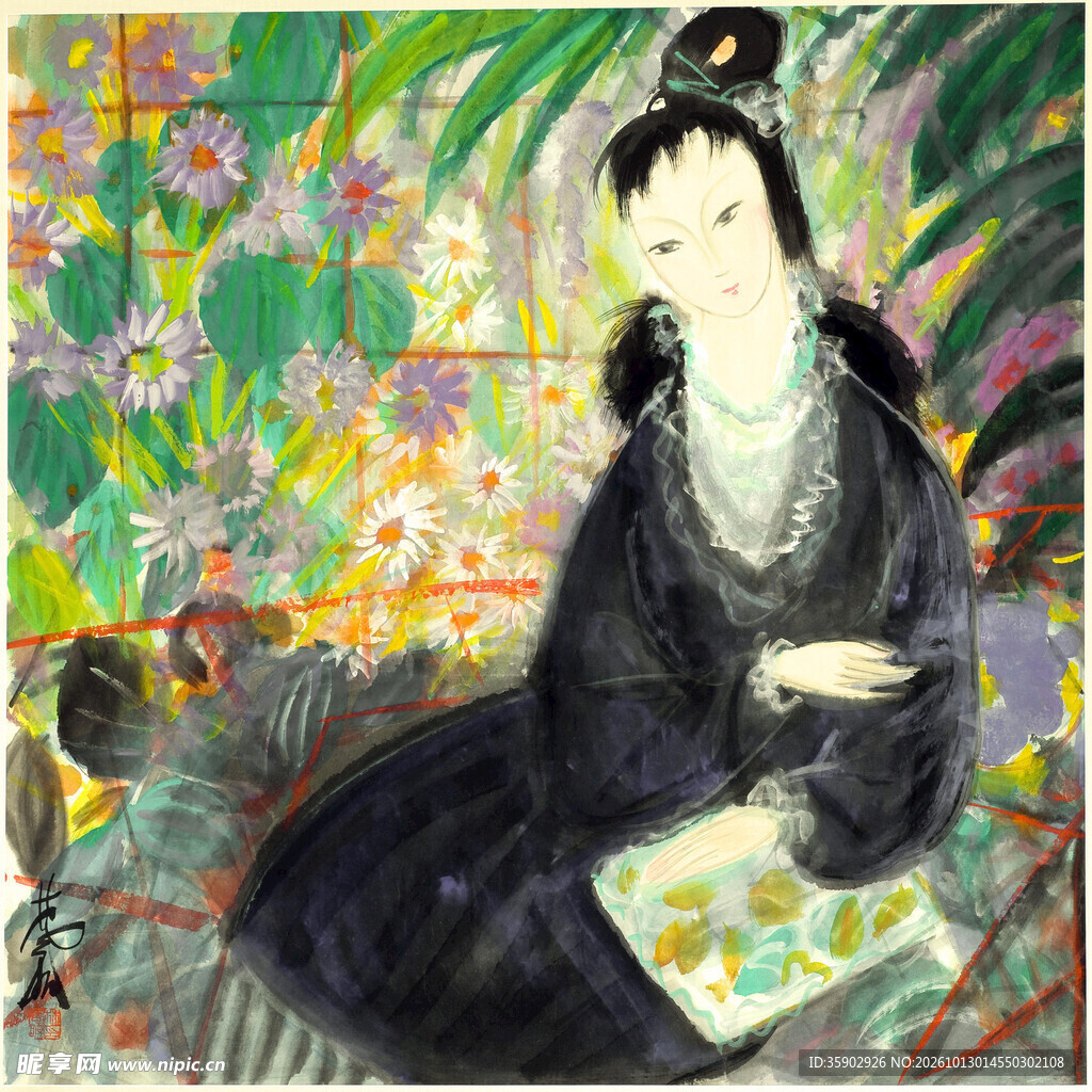 林风眠风格仕女图