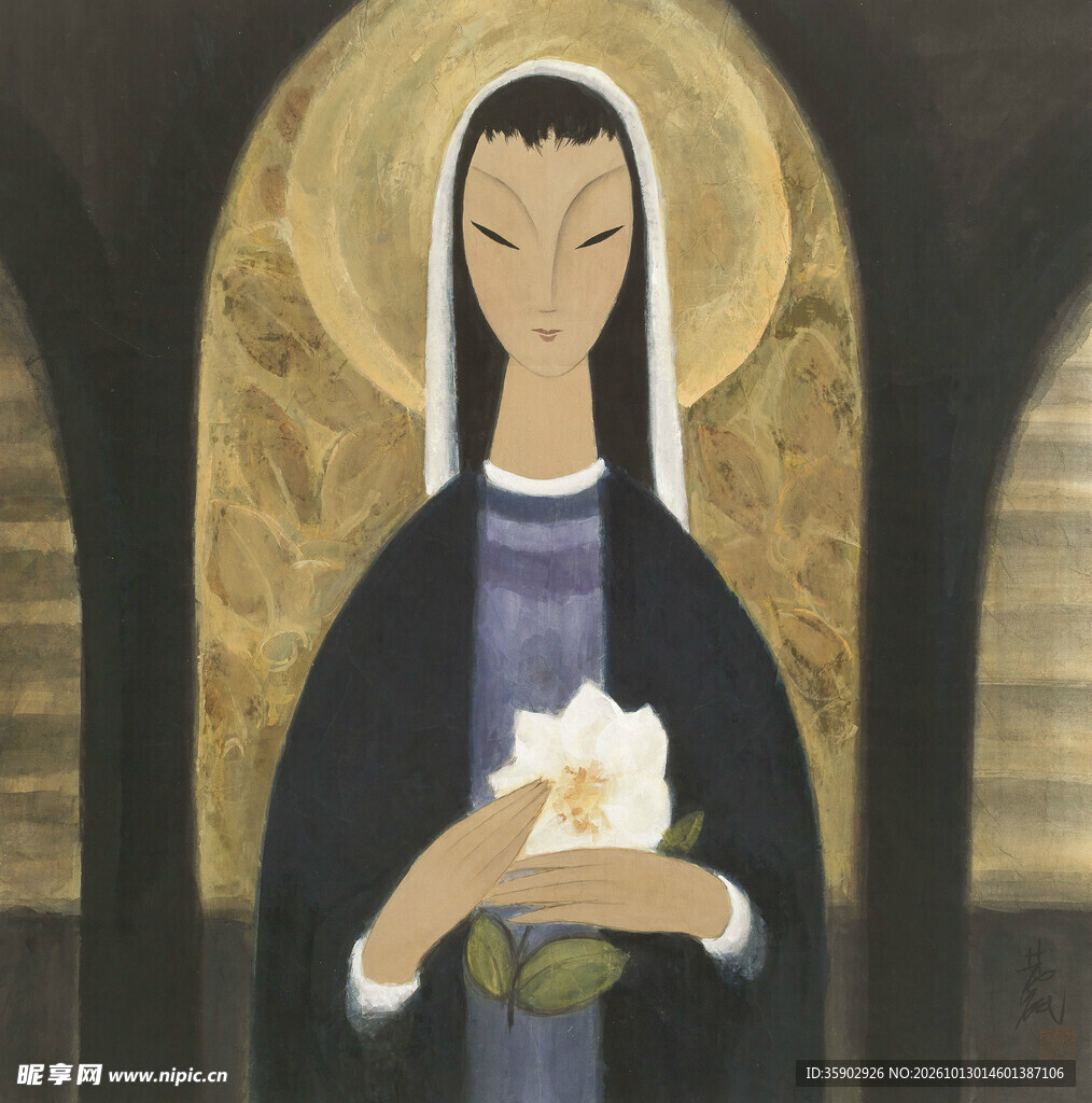 持白花圣女装饰插画