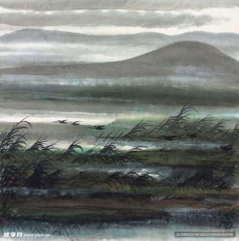 烟雨朦胧水墨山水