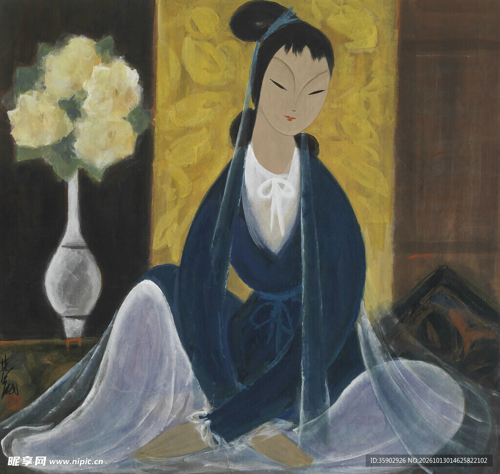 古风仕女闲坐图