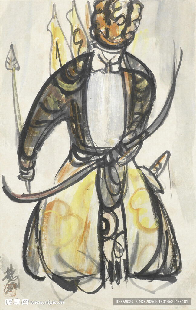 古代持弓武士古画
