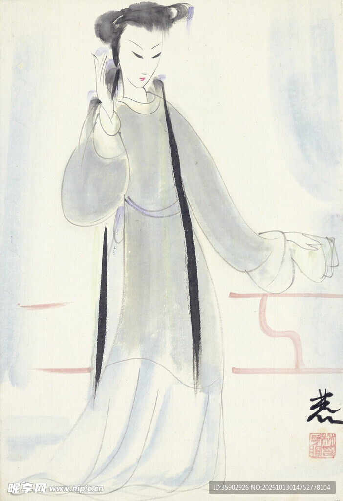 写意水墨仕女图