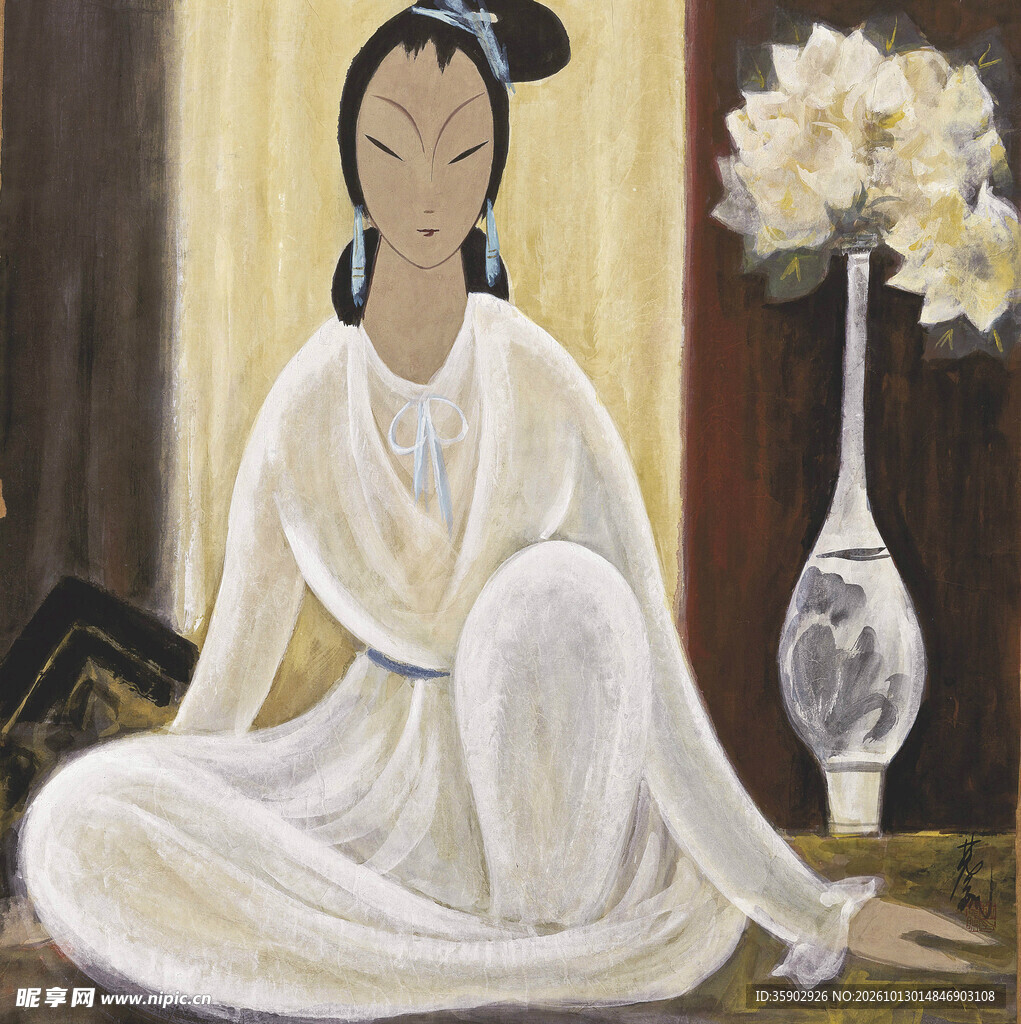 古风仕女花瓶装饰画