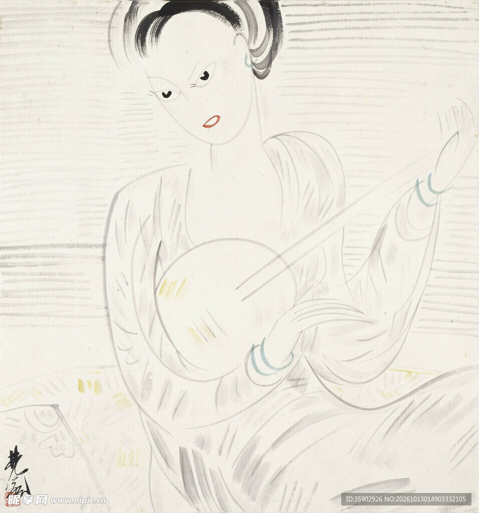 浮世绘持琴仕女图