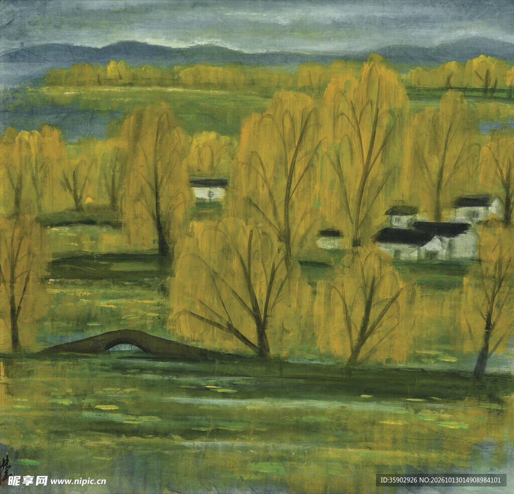秋日乡村风景油画