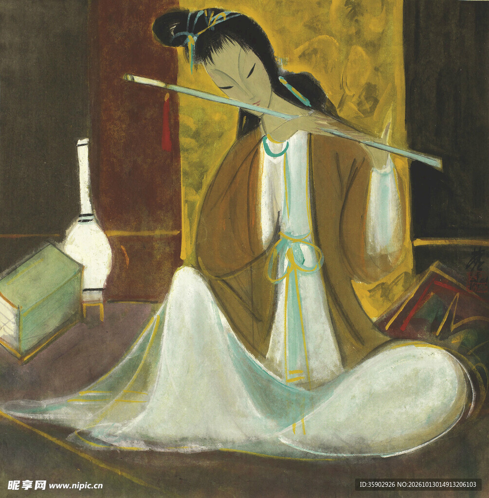 古典仕女吹箫图