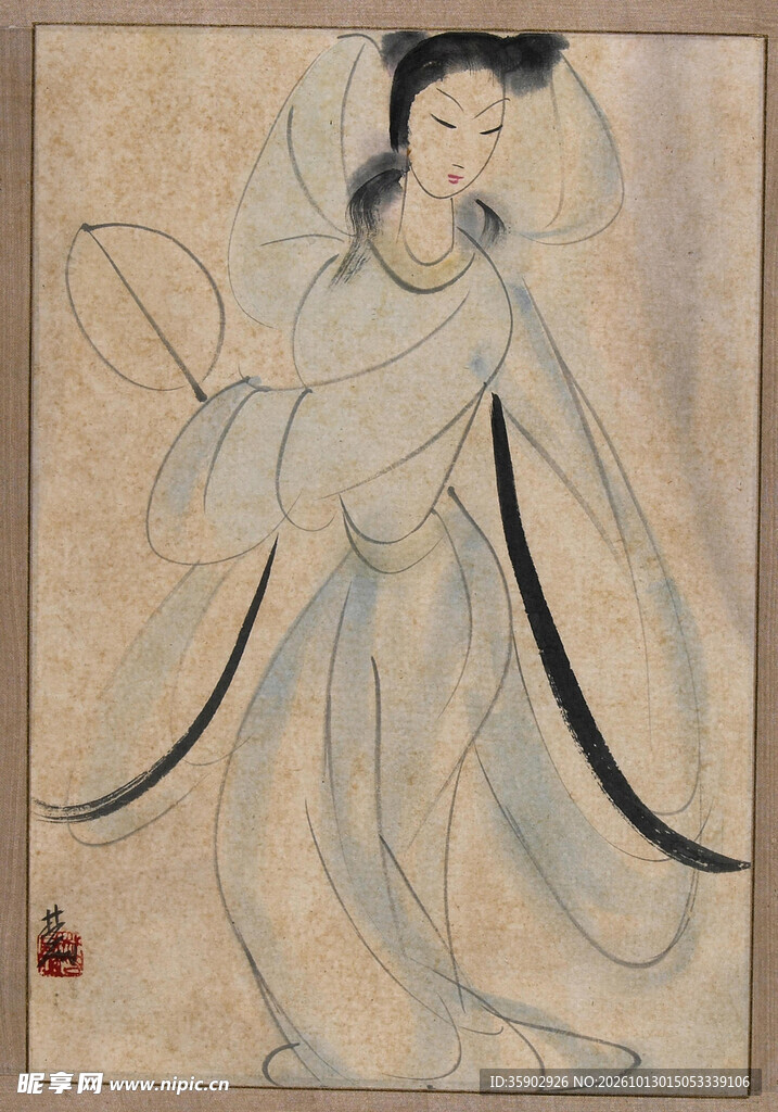 古风持扇仕女图