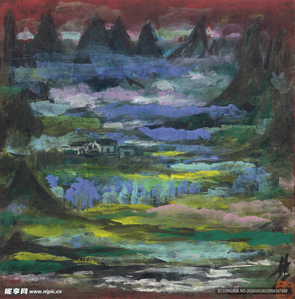 抽象彩墨山水风景