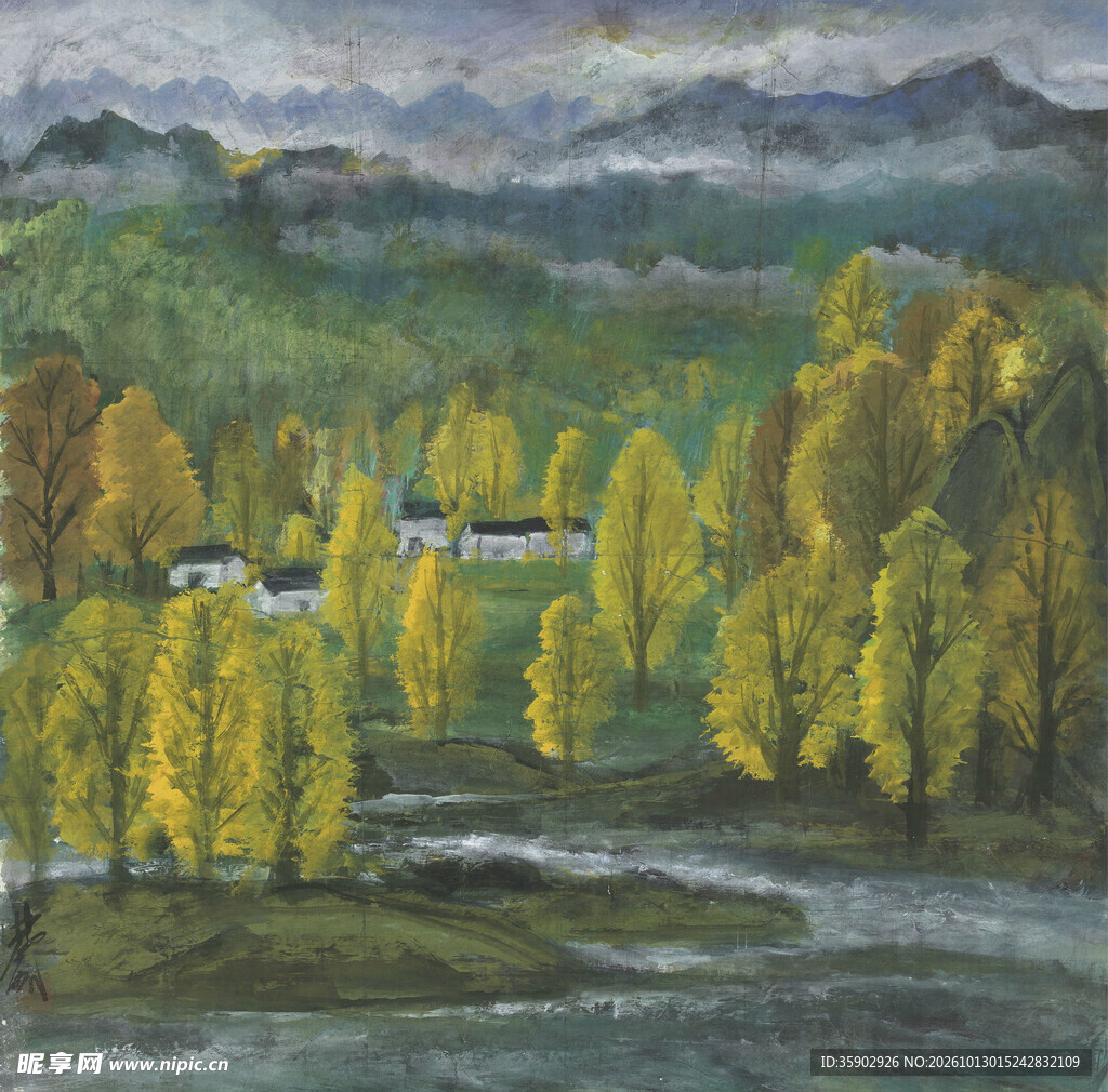 秋日乡野风景油画