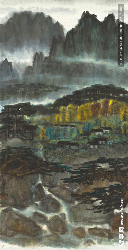 水墨山水山居图