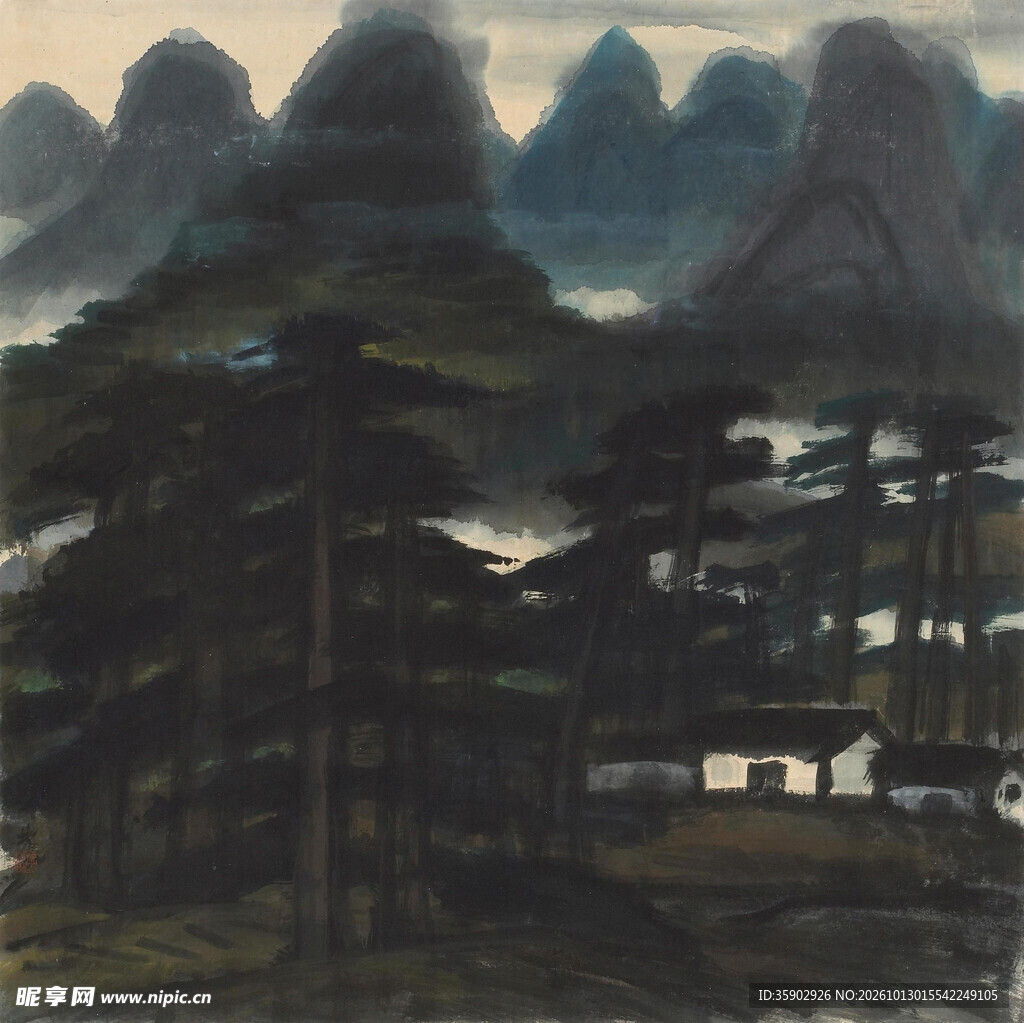 水墨写意乡村山水