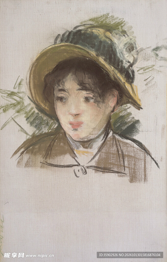 戴帽少女肖像水彩画