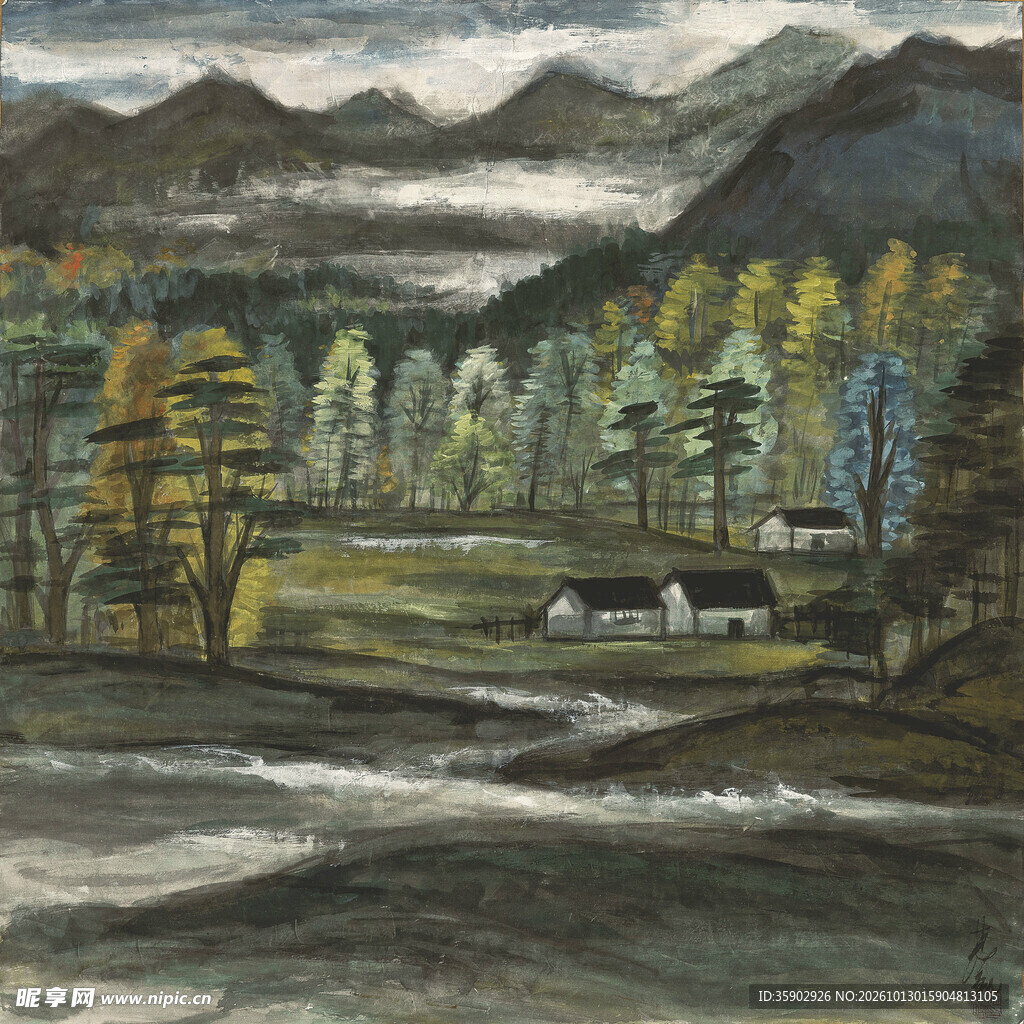 山水乡村风景油画
