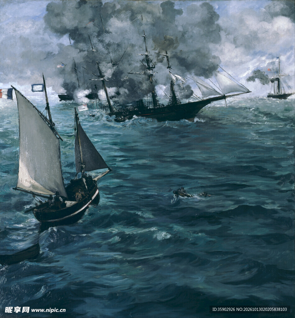 海上帆船风景油画