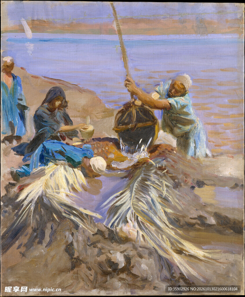 沙漠劳作人物油画