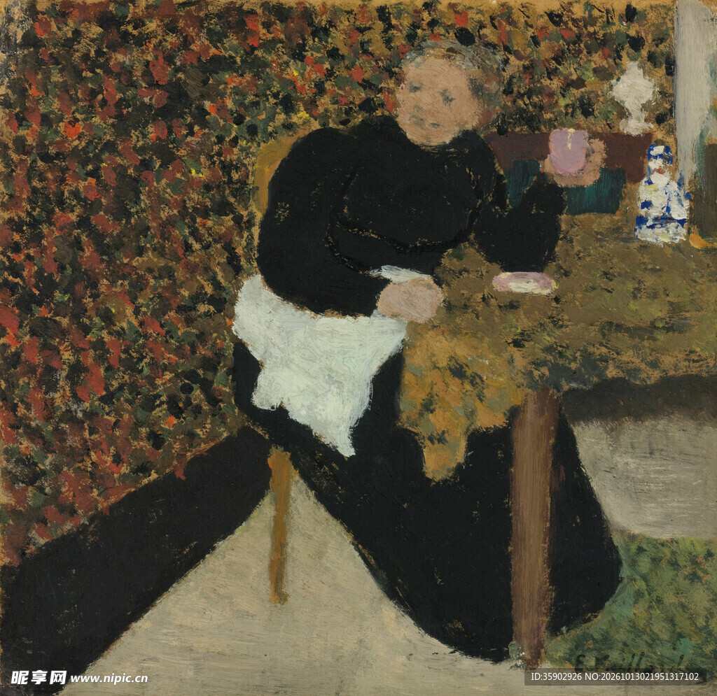 居家老妇人油画