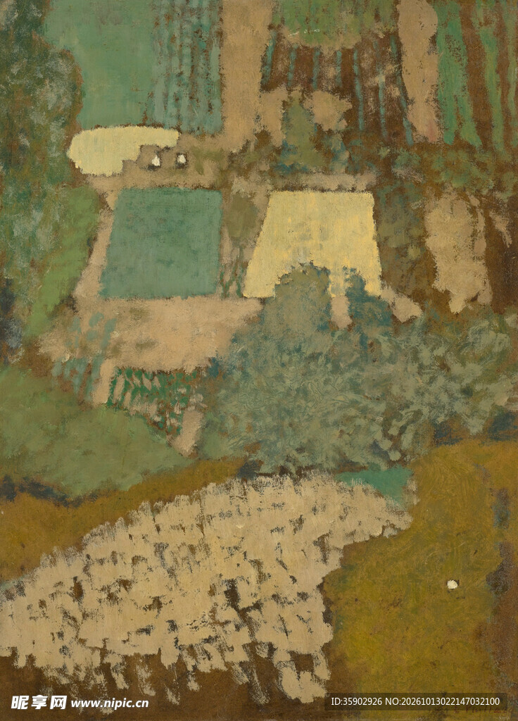 青绿乡居古画局部