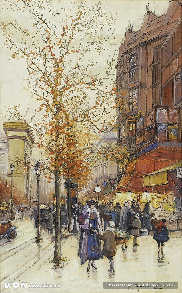 秋日欧洲街景油画