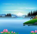 湖畔风景插画