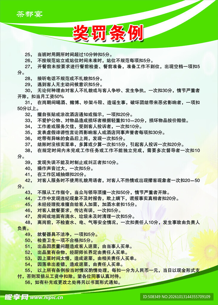 奖罚条例公示展板