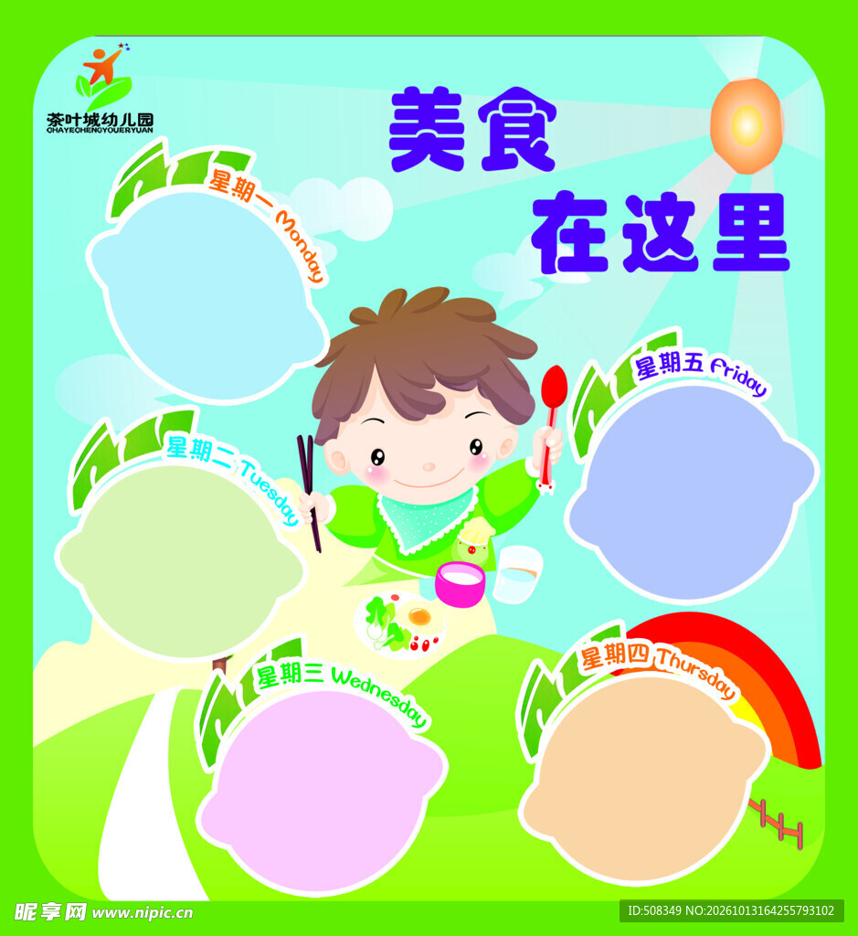 美食在这里卡通展板
