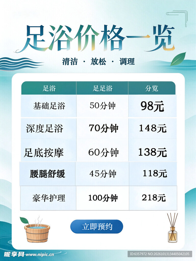 足浴价格一览表