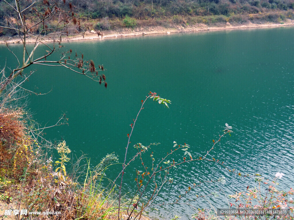 郊野碧绿湖景风光