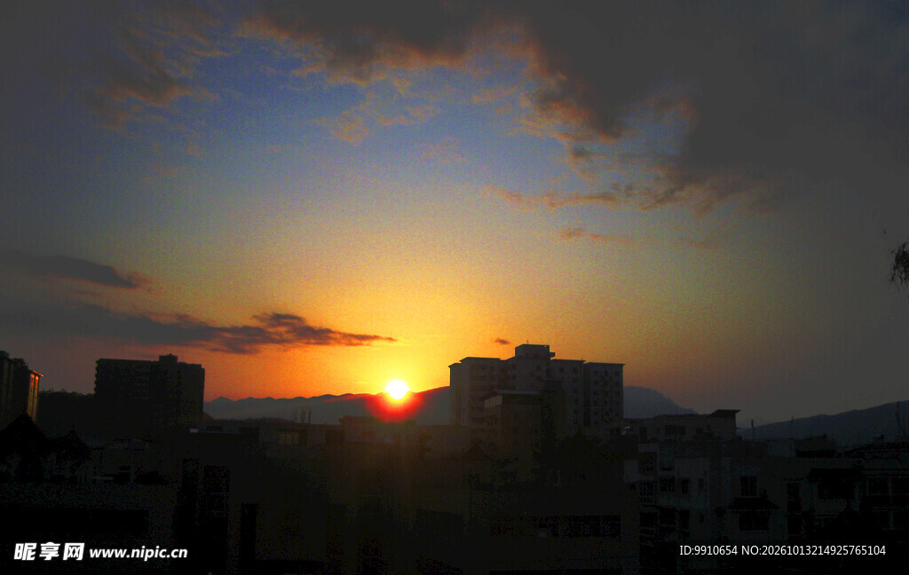 城市黄昏日落风光