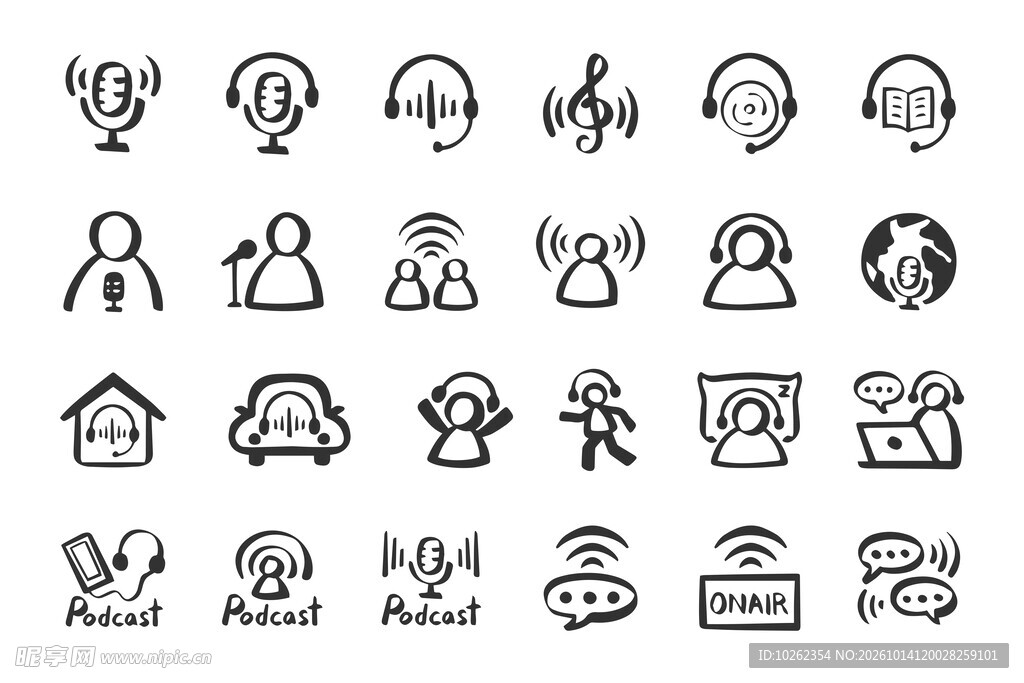 音频语音线描图标合集