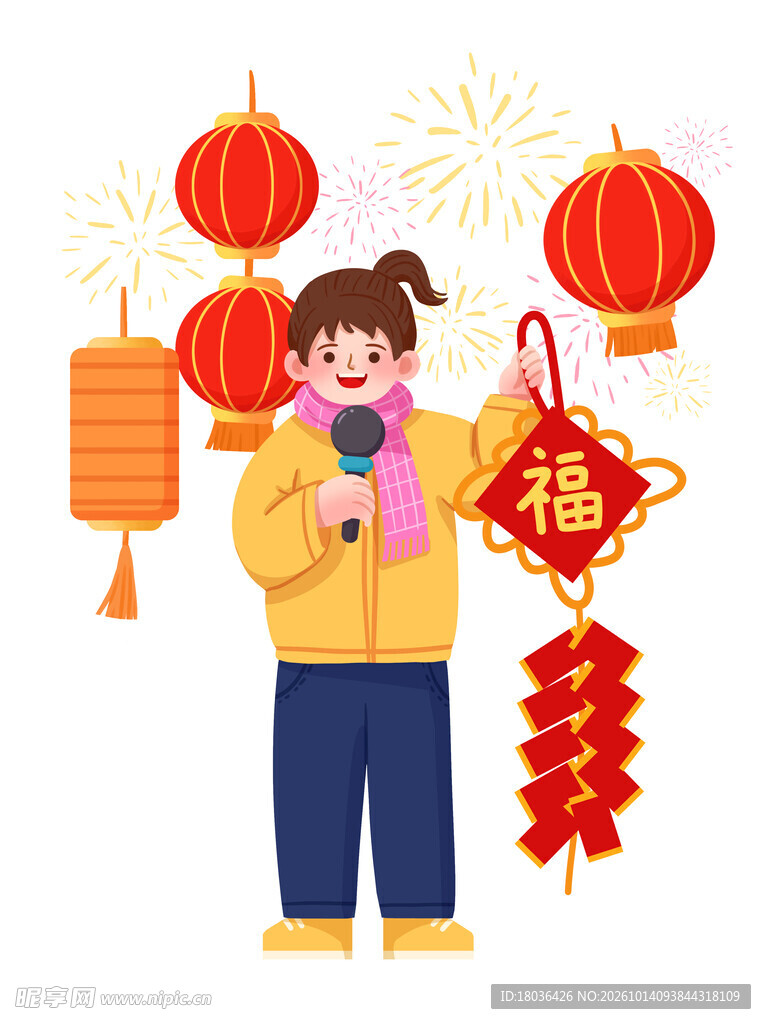 记者职业人物春节忙碌场景元素