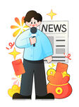 记者播报新闻卡通插画