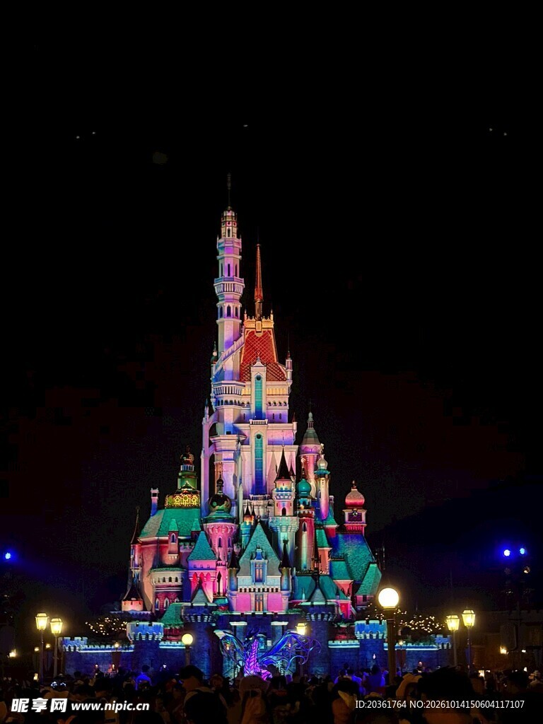 迪士尼城堡璀璨夜景