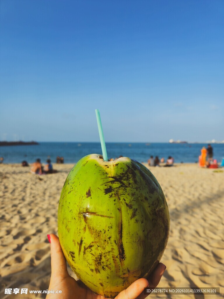 海滩手持青椰