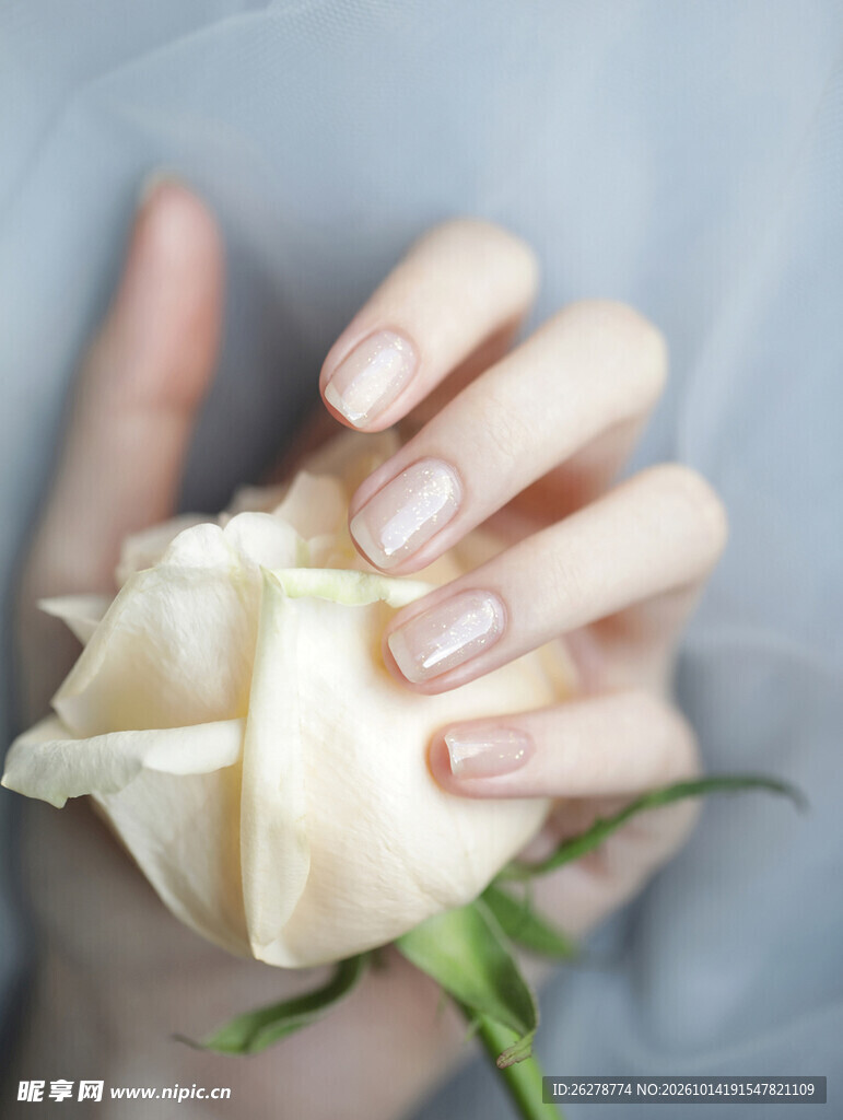 手捧白玫瑰美甲特写