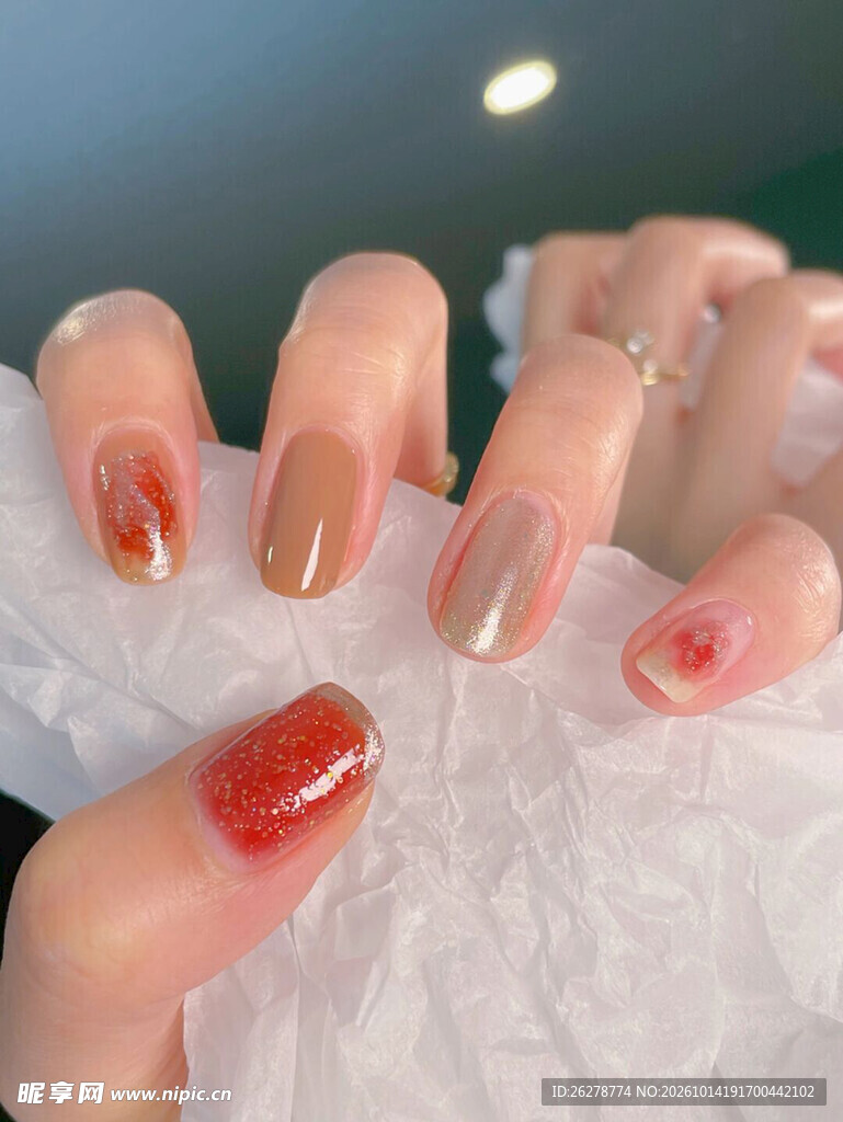 暖调渐变美甲实拍