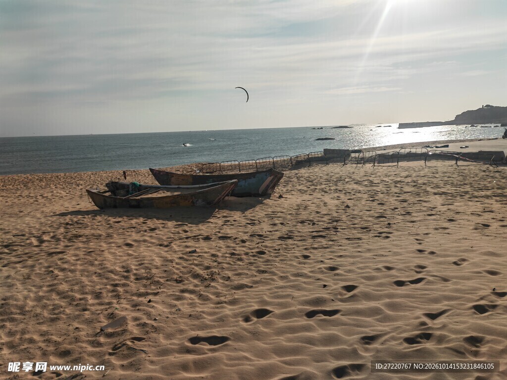 沙滩渔船海边风景 红海湾