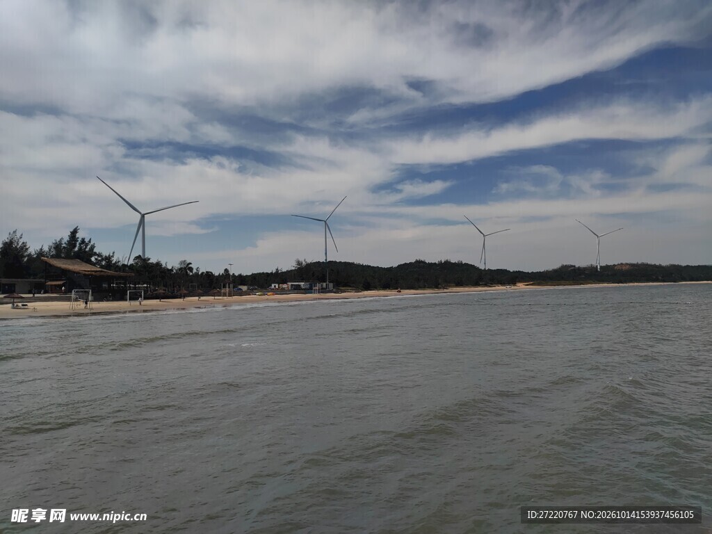海滨风电沿岸风光 汕尾红海湾