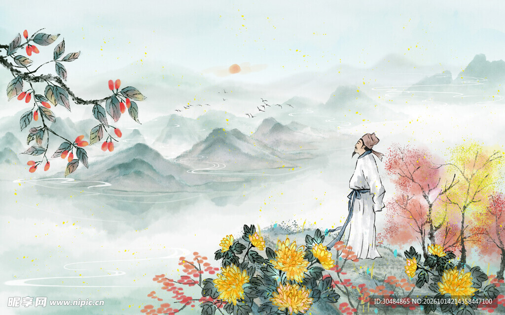 古风文人秋景赏景图